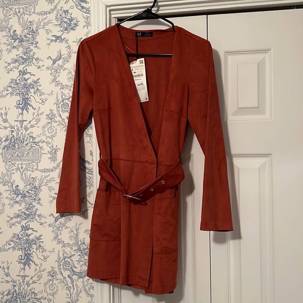 Faux Suede Jumpsuit Dress